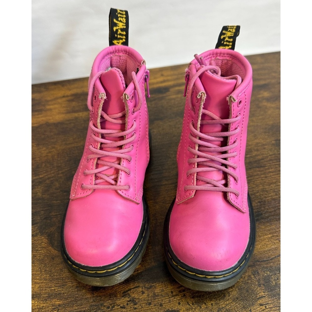 Dr Martens Delaney Hot Pink Leather Kids Boots Side Zip US 9 Toddler 31285 - Picture 5 of 16